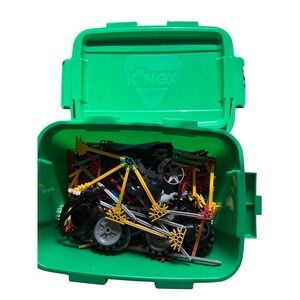 KNEX Building Set Bulk Lot with Wheels Rods Connectors and Green Storage Tub